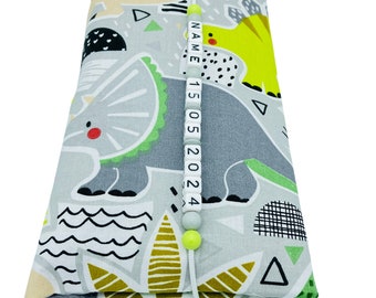 Windeltasche mit Name Datum für unterwegs Junge Mädchen - Wickeltasche mit Waffelpique Dinosaurier -  Geburt Windeletui Baby personalisiert