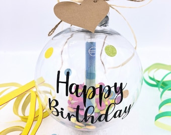 Dinero bellamente empaquetado - vale regalo de dinero en forma de bola con tubo de dinero - también personalizado con nombre 10 cm de plástico cumpleaños