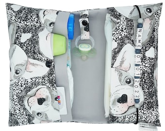Bolsa de pañales personalizada con nombre, XXL para gemelos, con diseño de bulldog francés, ideal como regalo de nacimiento, bautizo o para bebés en movimiento, para niño o niña.