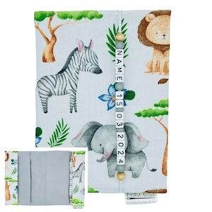 U-Heft Hülle mit Name Impfpass Tiere Zoo Geschenk Geburt Junge Mädchen Schutzhülle Untersuchungsheft personalisiert uheft Löwe Tiger Elefant