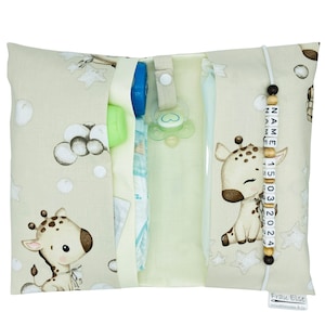 Windeltasche mit Name Wickeltasche Zwillinge Baby Giraffe creme Tier Windeletui Geschenk Geburt Taufe Baby unterwegs Junge Mädchen Frau Else