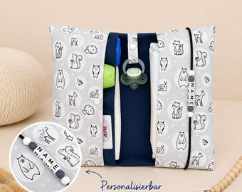 Personalisierte Windeltasche mit Namen Waldtiere | Wickelutensilo | Handgemachte Wickeltasche Baby Geschenk Geburt Junge Mädchen Windeletui