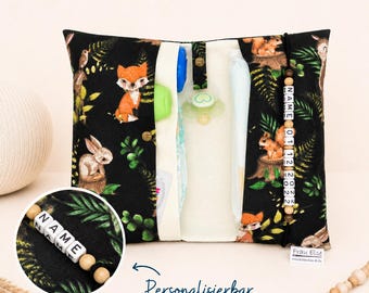 Personalisierte Windeltasche Waldtiere Dunkel | Handgemachte Wickeltasche Baby | Windel Organizer unterwegs | Geschenk Geburt | Frau Else