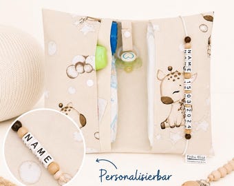 Personalisierte Windeltasche mit Name Giraffe Beige | Handgemachte Wickeltasche Baby | Windel Organizer unterwegs Geschenk Geburt Windeletui