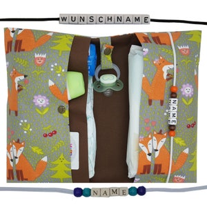 Windeltasche to go mit Name Wickeltasche XXL Zwillinge Fuchs Schnullerkette Fächer Windeletui Baby unterwegs Mädchen Junge personalisierbar