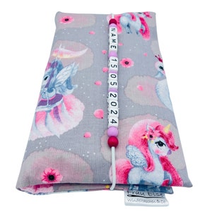 Windeltasche mit Name Datum für unterwegs Mädchen - Wickeltasche mit Waffelpique Einhorn Fee Elfe Schwan rosa Windeletui Baby personalisiert