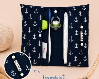 Personalisierte Windeltasche mit Namen Anker Marine | Handgemachte Wickeltasche Baby | Windel Organizer unterwegs | Geschenk Geburt Junge