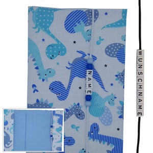 U-Heft Hülle mit Name Impfpassfach Dinosaurier Dino Tier blau türkis Geschenk Geburt Junge Schutzhülle Untersuchungsheft personalisiert Else