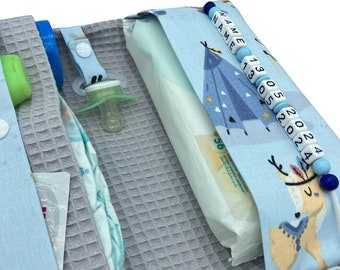 Bolsa de pañales personalizada para niños y niñas - bolsa de pañales de piqué gofre - animales del bosque, ciervos, nativos americanos, estilo boho - estuche de pañales para bebé personalizado