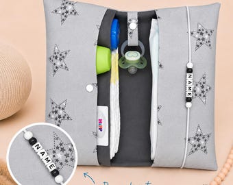 Personalisierte Windeltasche mit Namen Sterne Grau | Wickeltasche Baby Junge Mädchen | Babytasche mit Namen | Geschenk Geburt | Windelmappe