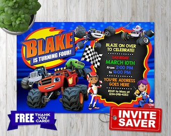 Blaze and the monster machines Invitation, Blaze and the monster machines Birthday Invitation, Blaze and the monster machines Party