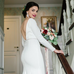 Long Sleeve Open Back Wedding Dress: Ivory Boho Bridal Gown