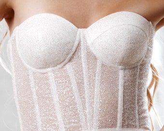 Corsetto da sposa glitterato: Top bustier da sposa in tulle
