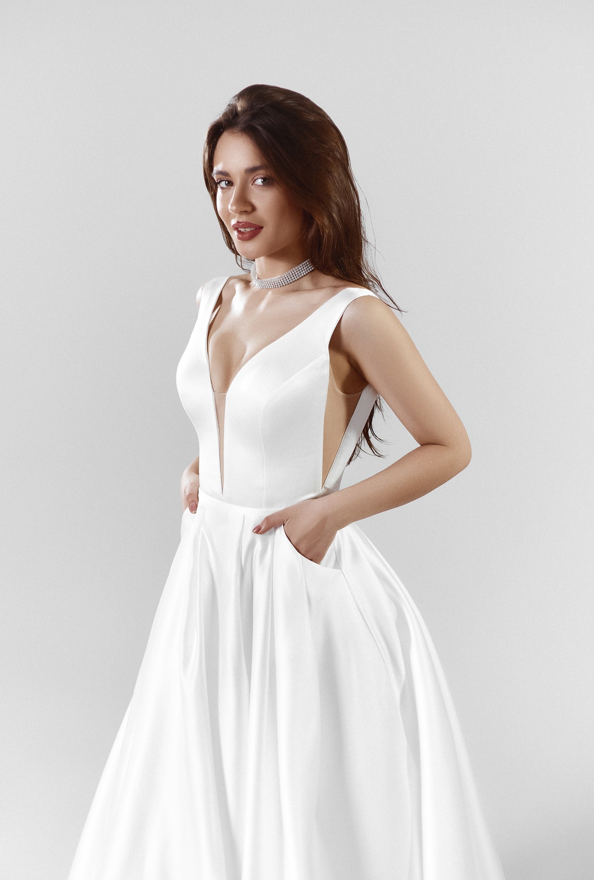 Satin Wedding Dress, Open Back Wedding Dress, A-line Wedding Dress ...