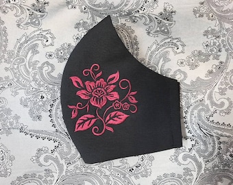 Op maat gemaakt katoenen gezichtsmasker, bloemen geborduurd, unisex, modemasker, stofmasker, stijlvol masker, met elastische oorlussen,