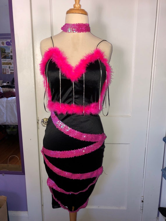Upcycled DIY Flapper 1920's MIDI Black Bodycon Dress