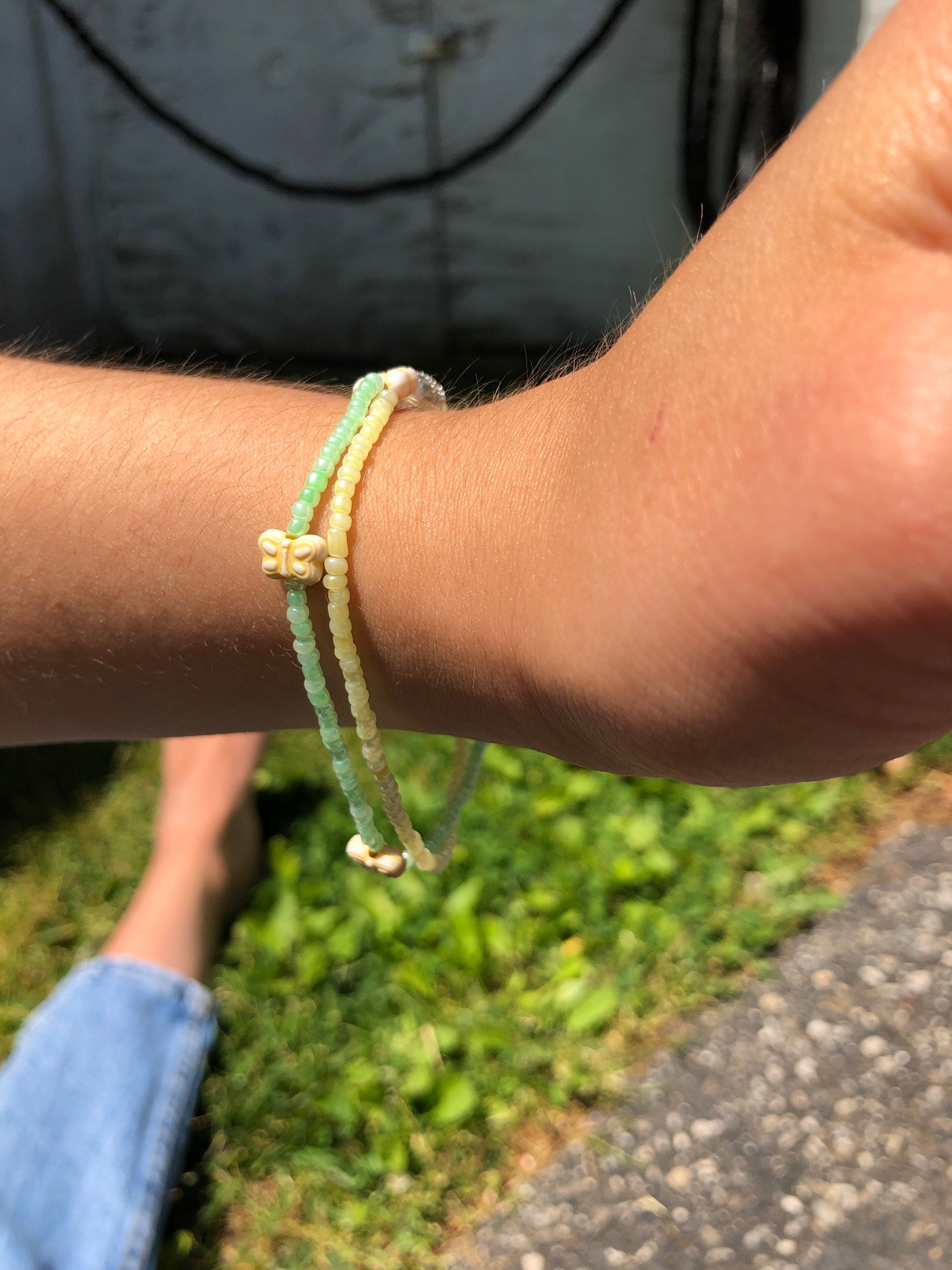 Yellow and Green Beaded Bracelet Etsy