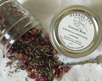 Cooling Rose Herbal Tea Blend - Organic Lavender, Lemon Balm (4oz)