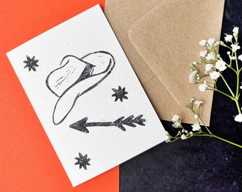 Western Hat postcard | Mini postcard | A7 | Handprinted card | Incl kraft envelope | blank inside