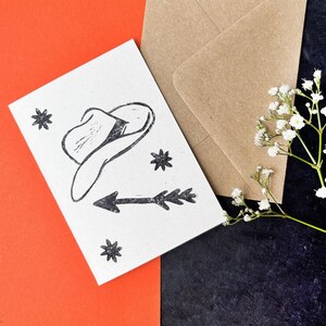 Carte postale Western Hat | Mini carte postale | A7 | Carte imprimée à la main | Avec enveloppe kraft | vide à l'intérieur