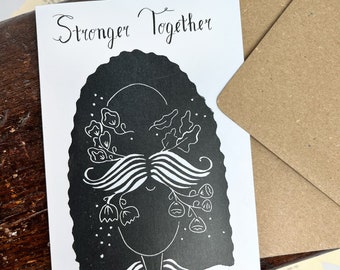 Stronger Together, hand lettering, Botanical, magical, greeting card, in a vintage look - gift, decoration, postcard