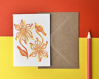 Flower postcard | Mini postcard | A7 | Handprinted card | Incl kraft envelope