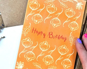 Flower Dance Greeting Card - Happy Birthday - Kraft Envelope - Blank Inside