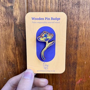 wooden pin badge