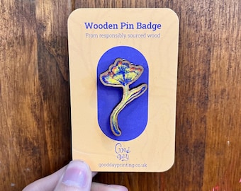 Flower Wooden Pin Badge
