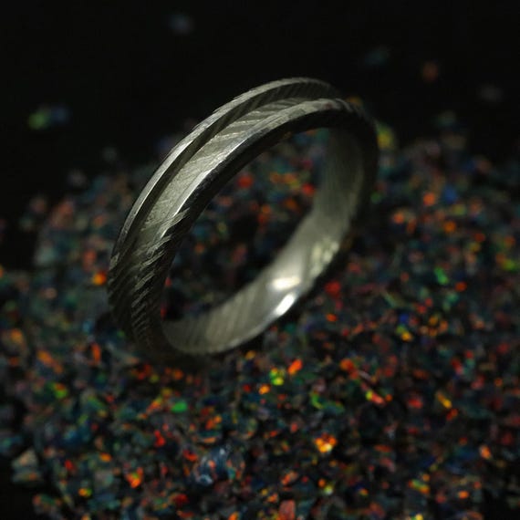 Twisted Stainless Damascus Steel Ring Blank - 4mm Wide 2mm Channel for Inlay & Ring Making