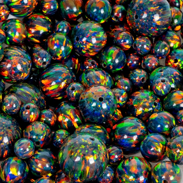 Black Fire Opal Beads, 4mm/6mm/8mm/10mm Opal Beads, Fully Drilled Round Beads, Half Drilled Round Beads - Black Craft Beads, Jewelry Making