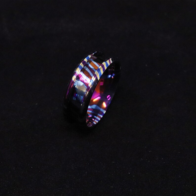 Heat Treated Titanium Damascus Ring Blank - 8mm Wide 4mm Channel for Inlay & Ring Making image 7