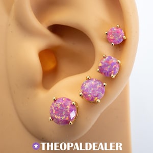 Aurora Opal Earrings, Faceted Pink Opal Stud Earrings, White Gold Plated/14k Gold Plated/Rose Gold Plated Earrings, 5mm-8mm Studs - Opals