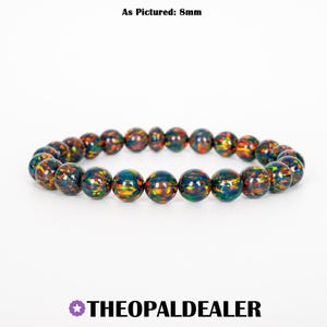 Bracciale con perline di opale nero fuoco - Bracciale elastico fatto a mano, creato in laboratorio, per uomo e donna
