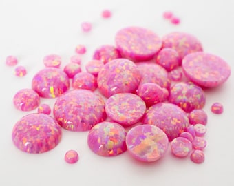 Aurora Opal Cabochon - Round Flat Back Lab-Created Gemstone for Jewelry Making & Crafts