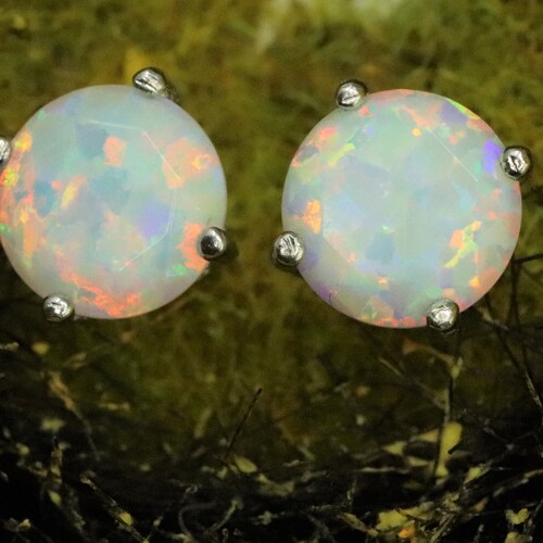 Opal Earrings Faceted Pearl White Opal Stud Earrings White - Etsy