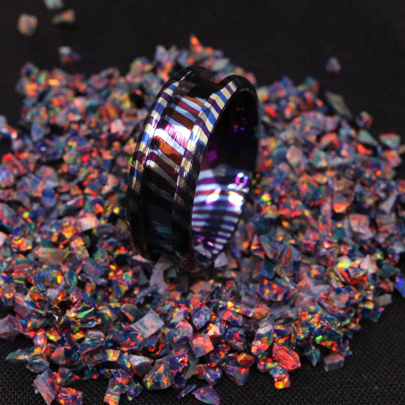 Heat Treated Titanium Damascus Ring Blank - 8mm Wide 4mm Channel for Inlay & Ring Making image 3