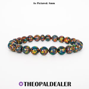 Black Fire Opal Beaded Bracelet, New Design! Opal Jewelry, Bracelet, Stretch Bracelet, Women&#39;s Bracelet, Men&#39;s Bracelet, Black Opal Jewelry