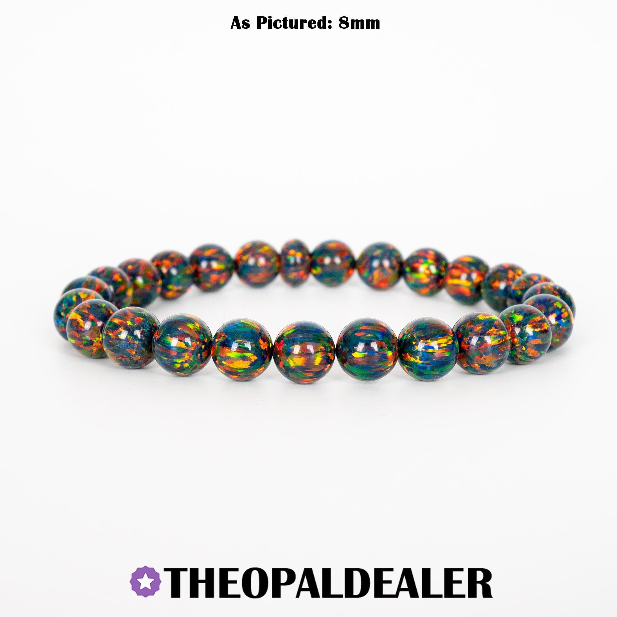Black Fire Opal Beaded Bracelet, New Design! Opal Jewelry, Bracelet, Stretch Bracelet, Women's Bracelet, Men's Bracelet, Black Opal Jewelry