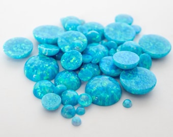Turquoise Opal Cabochon - Round Flat Back Lab-Created Gemstone for Jewelry Making & Crafts