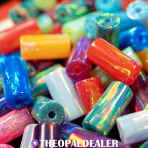 Cuentas redondas de ópalo en forma de tubo: 4 x 8 mm, cilindros perforados creados en laboratorio para la fabricación de joyas