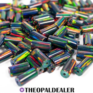 Black Fire Opal Round Tube Beads – 4x8mm Lab-Created Drilled Cylinders for Jewelry Making