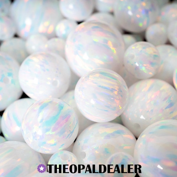 Pearl White Opal Beads, 3mm/4mm/6mm/8mm/10mm Opal Beads, Fully Drilled Round Beads, Half Drilled Round Beads - Craft Beads, Jewelry Making