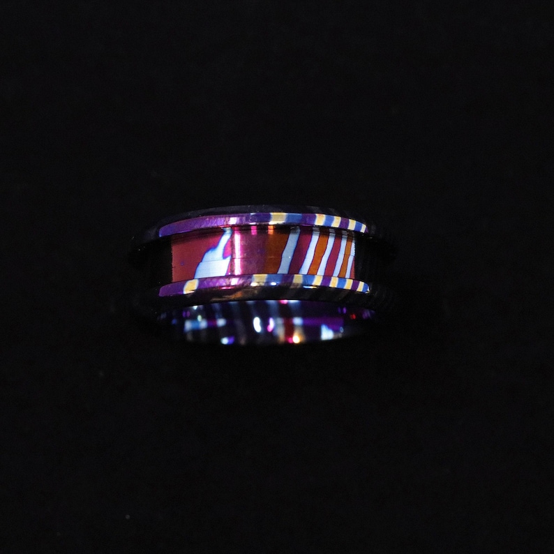 Heat Treated Titanium Damascus Ring Blank - 8mm Wide 4mm Channel for Inlay & Ring Making image 9