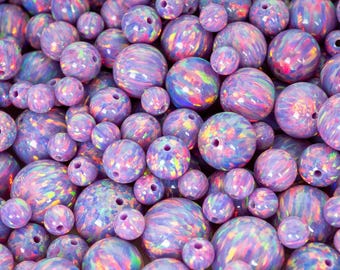Cuentas redondas de ópalo de fuego arcoíris ultravioleta / Sintéticas totalmente perforadas para la fabricación de joyas (3-10 mm)