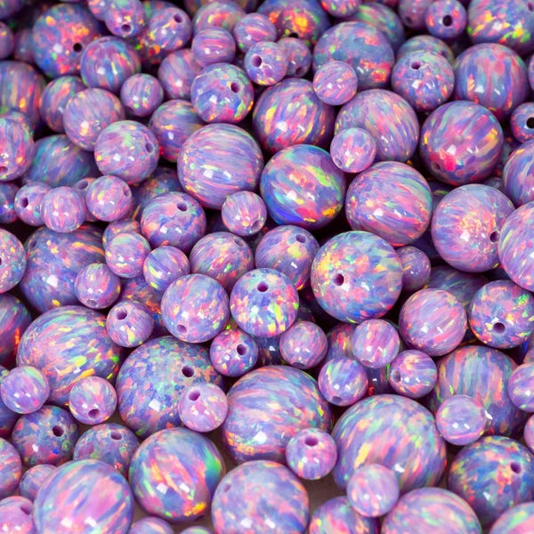 Ultra Violet Rainbow Fire Opal Round Beads | Fully Drilled Synthetic for Jewelry Making (3-10mm)