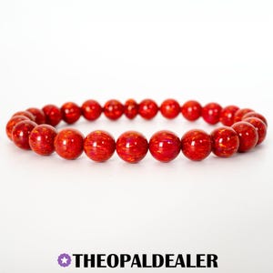 Pulsera de cuentas de ópalo rojo rubí - Pulsera elástica hecha a mano creada en laboratorio para hombres y mujeres.