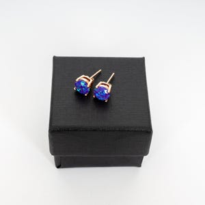Sleepy Lavender Opal Earrings, Faceted Dark Indigo Opal Stud Earrings, White Gold Plated/14k Gold Plated/Rose Gold Plated Earrings, 5mm-8mm