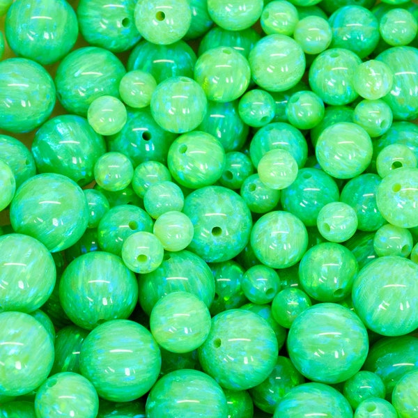 Nuclear Green Opal Beads, 4mm/6mm/8mm Opal Beads, 1mm Fully Drilled Round Beads - Glow Craft Beads, Jewelry Making, Craft Supplies, Pendant