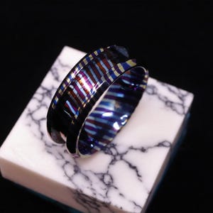 Heat Treated Titanium Damascus Ring Blank - 8mm Wide 4mm Channel for Inlay & Ring Making image 6